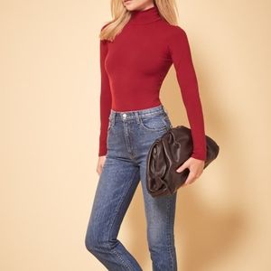 Reformation Navia Red Turtleneck Bodysuit
